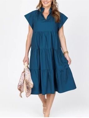 Pinch Caroline 100% Cotton Tiered Midi Dress Size XS